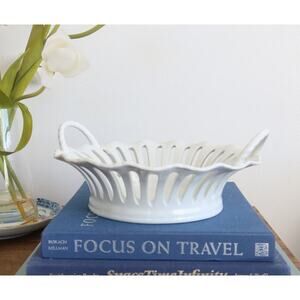 Vintage Godinger & Co Reticulated Openwork Ceramic Porcelain Fruit Basket